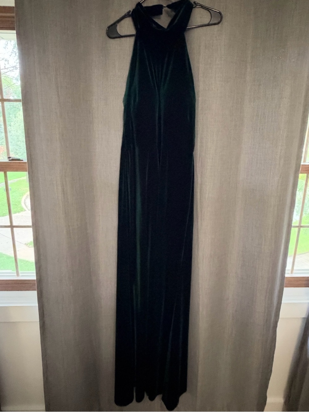 Jenny Yoo Emerald Green Halter Velvet Evening Gown - Picture 2 of 8